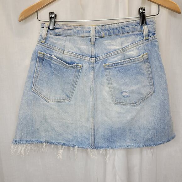 We the Free Light wash Distressed A-line Micro Denim Skirt Button Fly, 25 - Picture 5 of 9